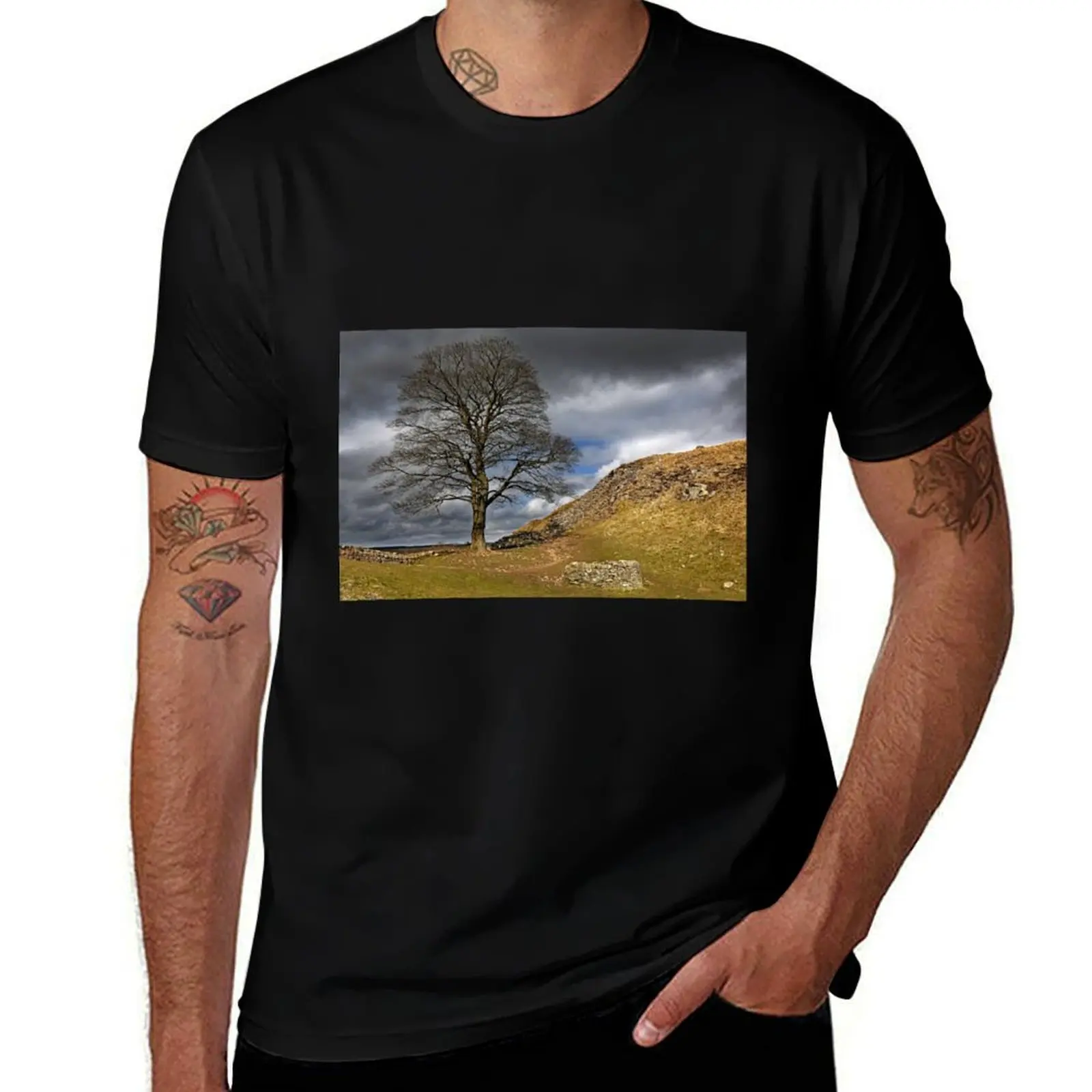 Sycamore Gap, Hadrian's Wall Northumberland National Park T-Shirt Basic Comfort Fit T-Shirt for Men