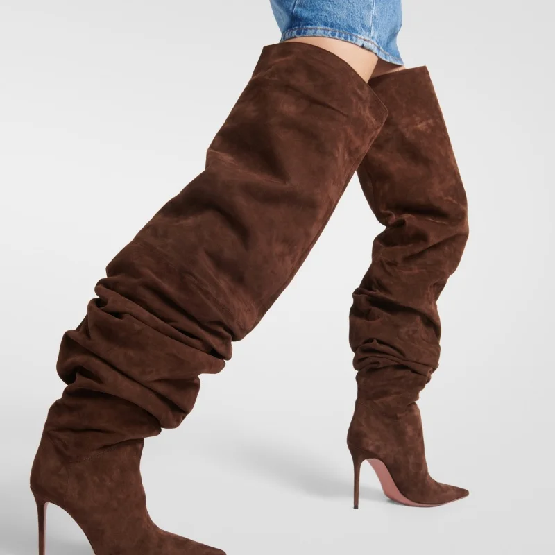 

Women's Over Knee Long Boots Street Fashion Pointed Toe High Heels Thigh Boots Autumn and Winter Sexy Suede Oversized Pile Boots