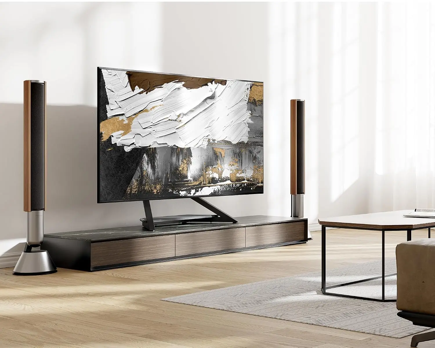 Universal TV Stand with Wooden Base Shelf Angle Adjustable for 55-88 Inch Bedroom Low Profile Television Stand, Customized