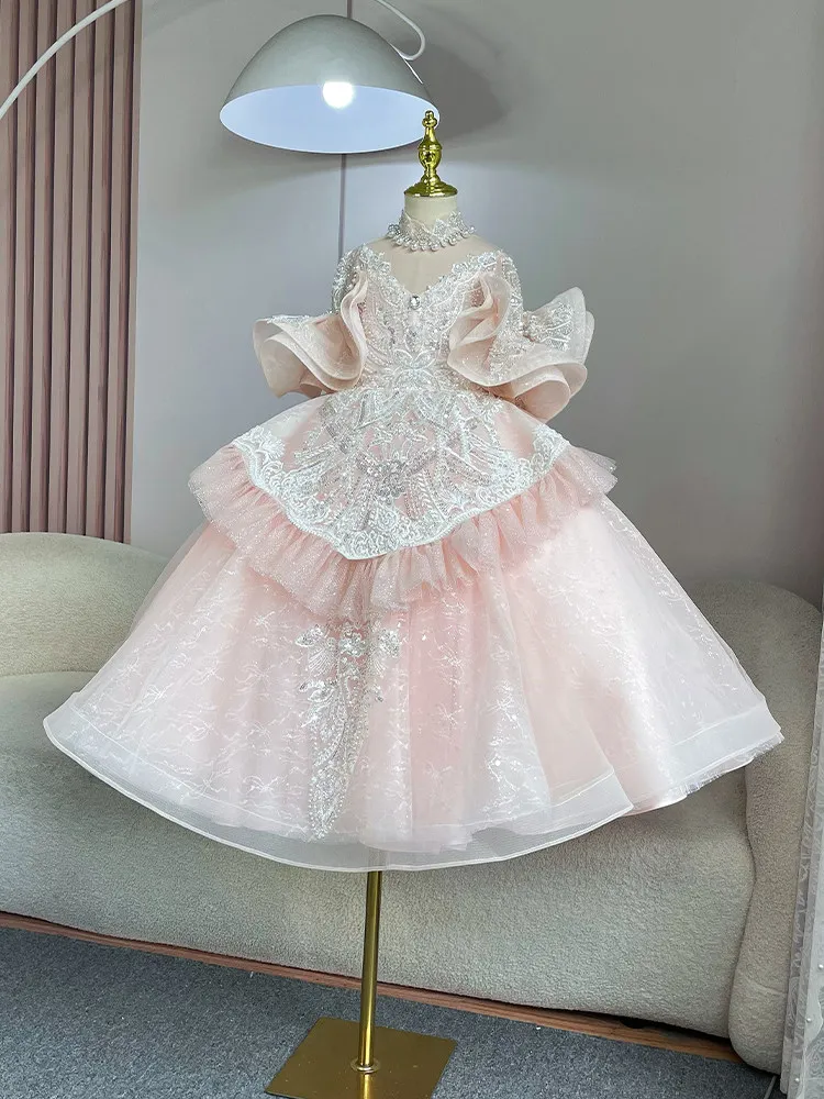 custom-light-luxury-dress-women-wedding-guest-gown-girls-wedding-gown-birthday-party-pageant-lace-beaded-ruffle-puff-sleeve-ball