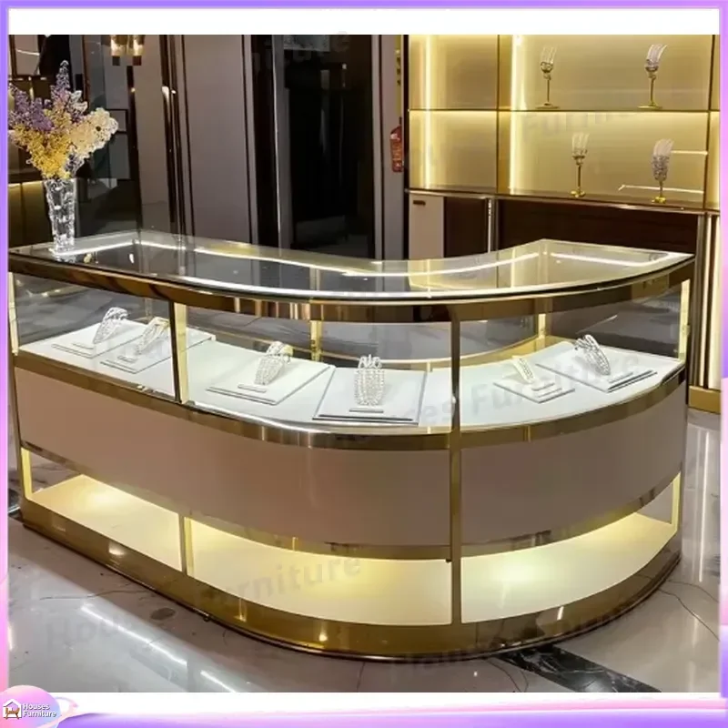 Cream Gold Curved Shoe Cabinet Wall Mounted Display Shelf with LED Light Strip Modern Entryway Storage Organizer Durable