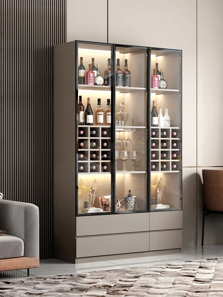 Living Room Glass Door Wine Cabinet Household Simple Modern Luxury High Storage Display Restaurant Side Cabinet Furniture