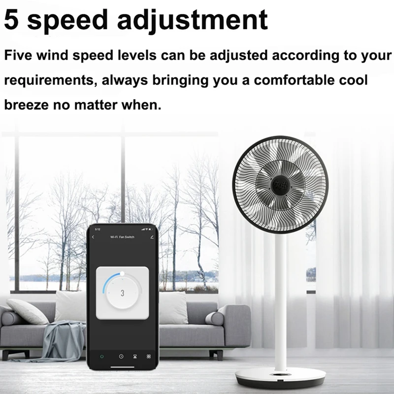 Smart Wifi Fan Switch 5 Speed Control EU Ceiling Fan Rotary/Knob Switches Tuya Remote for Home(White)-A62I