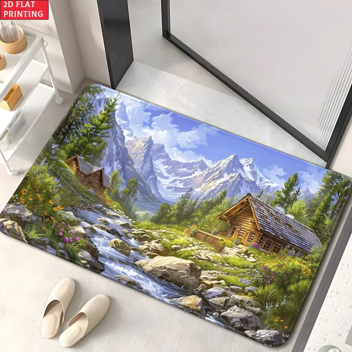 1pc Snow Mountain Scenery Rug Suitable For Bedroom, Living Room, Entrance, Camping & Picnic - Non-Slip Absorbent Machine Washable Microfiber With Snow-Capped