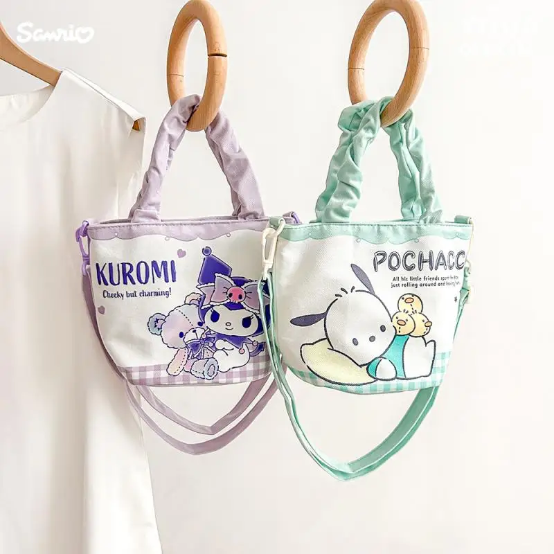 Kawaii Hello Kitty Large Capacity Wrinkled Bucket Bag Cartoon Cinnamoroll My Melody Kuromi Cute Lipstick Key Crossbody Handbag