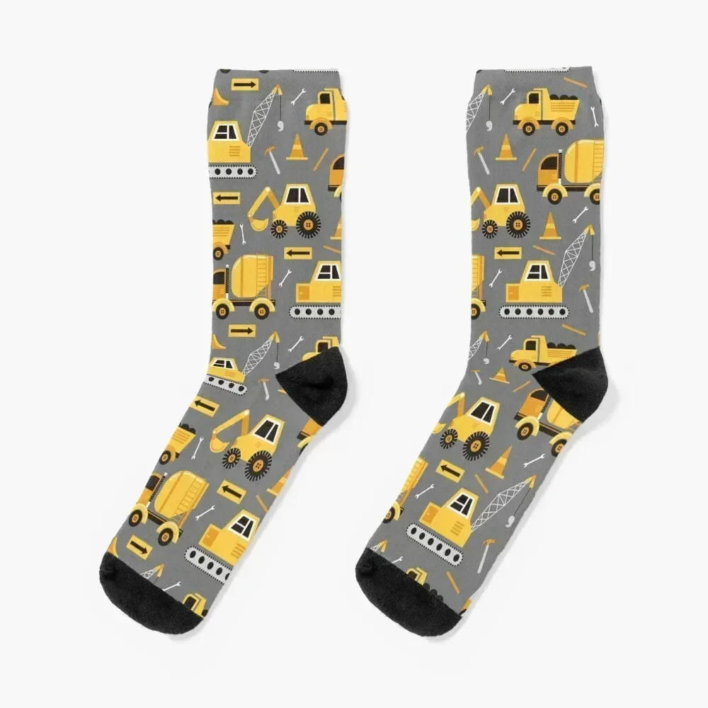 

Construction Trucks on Gray Socks christmas gift man colored luxe Boy Child Socks Women's