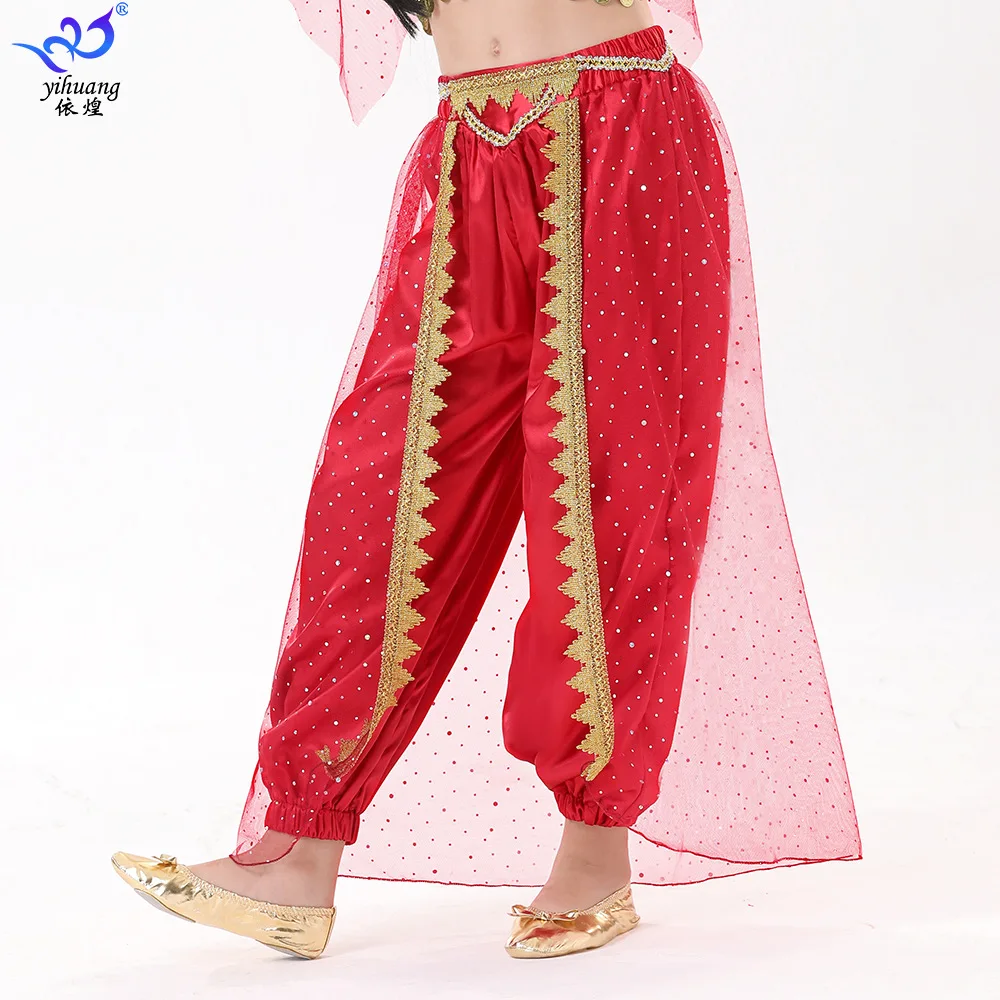 1pcs/lot indian dance style children perfromance belly dancing pants lady satin lace patchwork lantern pants