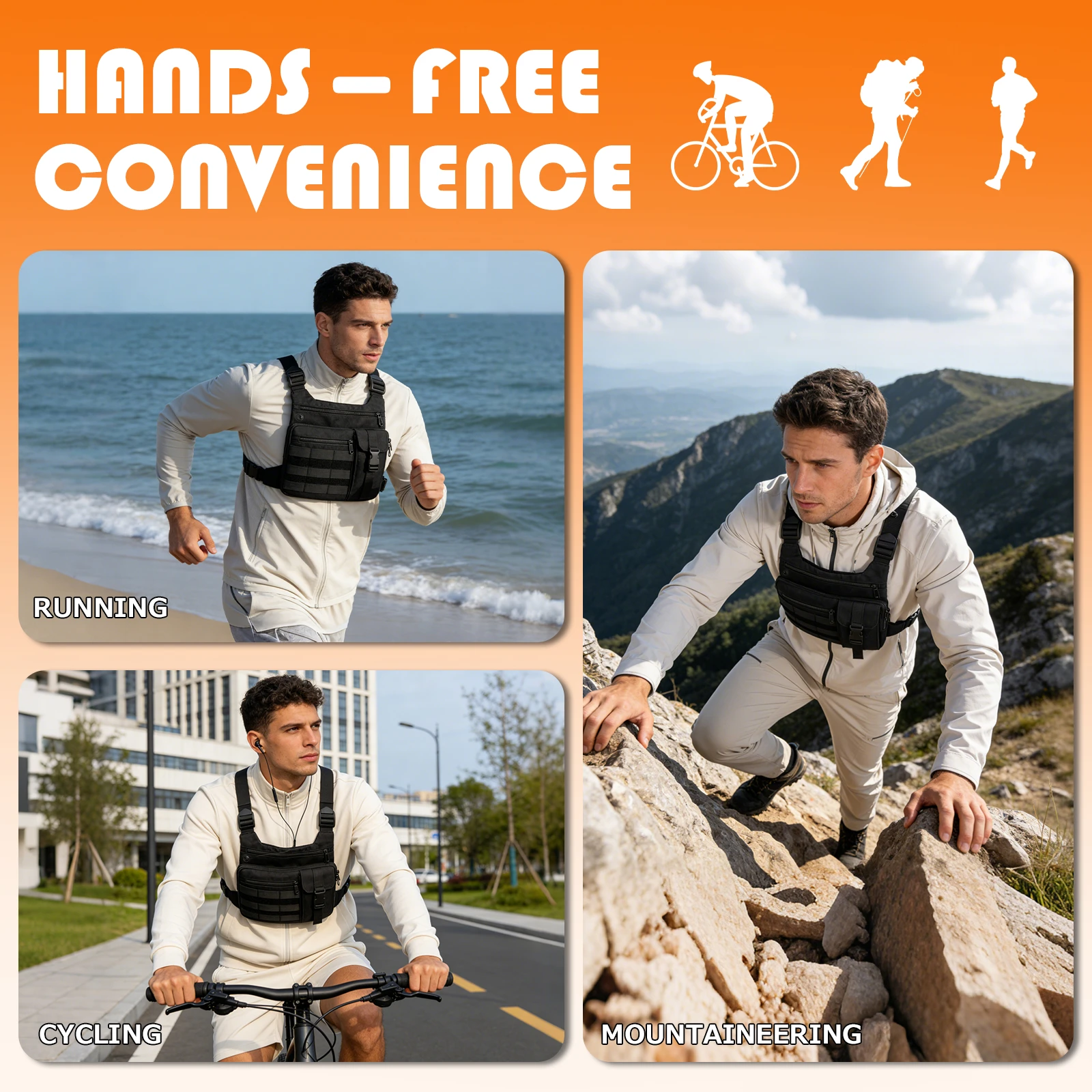 Lightweight Running Chest Pack Cycling Sling Bag Multi Compartment Outdoor Sports Crossbody Bag for Hiking Jogging Travel