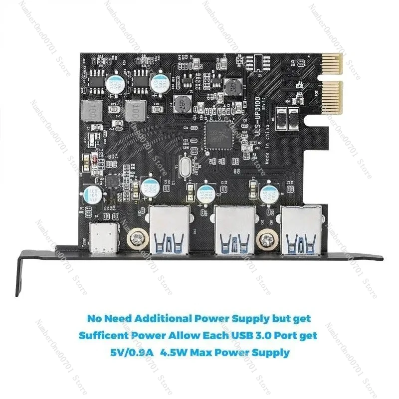 PCI-E USB3.0 Card 4-Port Type C (1) TypeA (3) FL1100 Chip 5Gbps without Additional Power Cables for Desktop Computer PC