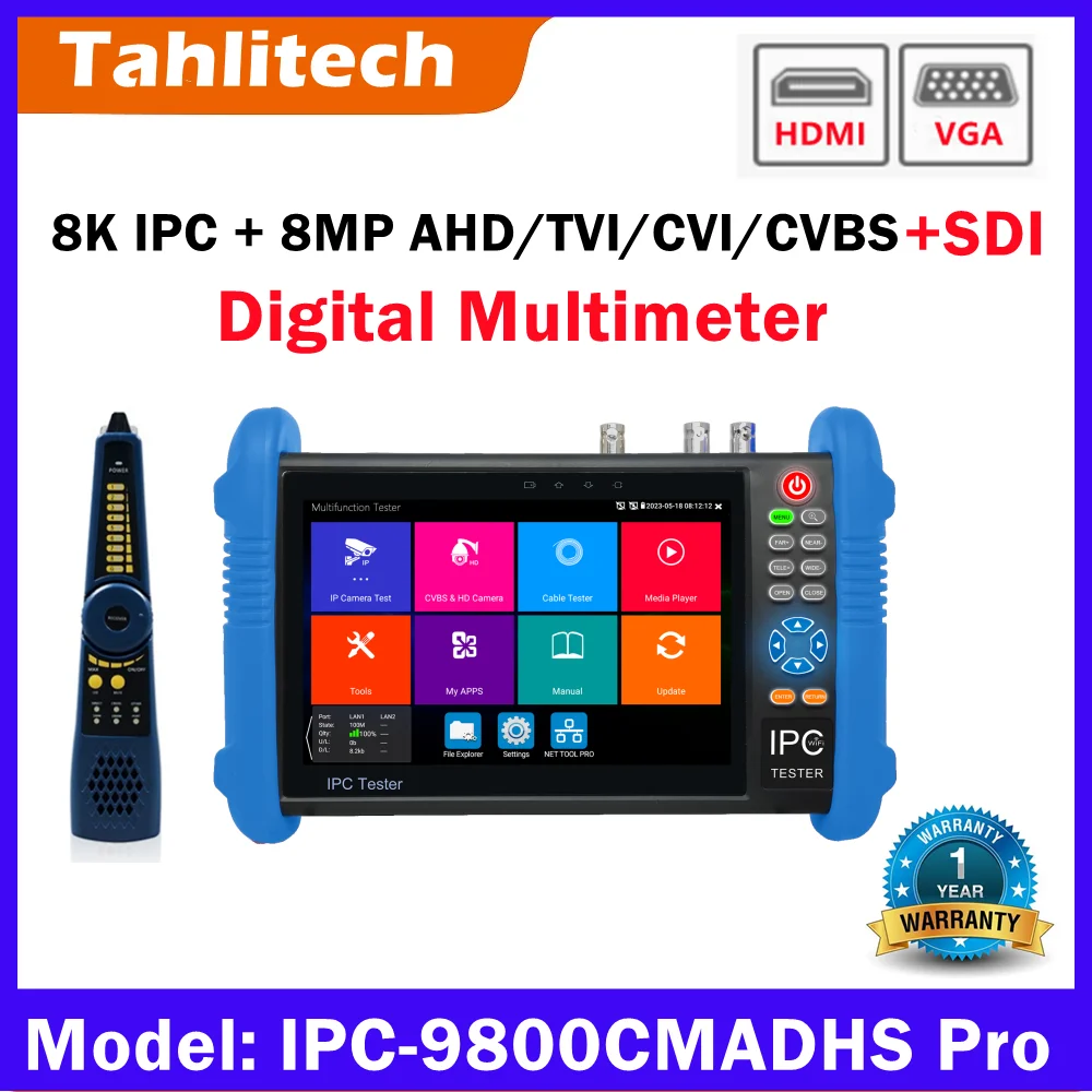 IPC-9800MOVTADHS Pro IPC-tester Ondersteuning 8K IPC-camera en VGA 8MP AHD CVI TVI Test Wifi PTZ-kabeltester HDMI PoE CCTV-tester - afbeelding 1