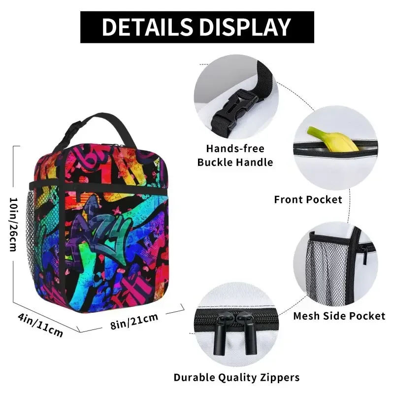 Urban Graffiti Comics Hip Hop Art Insulated Lunch Bag Reusable Portable Oxford Lunch Box Waterproof Cooler Bag for Travel Work