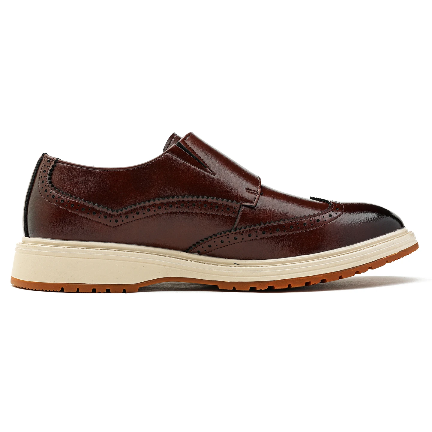 Men's Business Casual Dress Shoes Double Monk Strap Brogue Non Slip Thick Sole Office Work Formal Wedding Leather Shoes