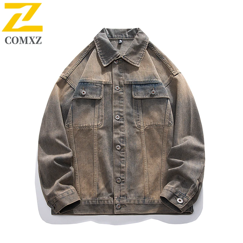 

Новинка 2023 года, мужская джинсовая куртка, весенне-осенняя модная универсальная свободная рабочая одежда, пальто с воротником, уличная уличная городская пригородная джинсовая куртка