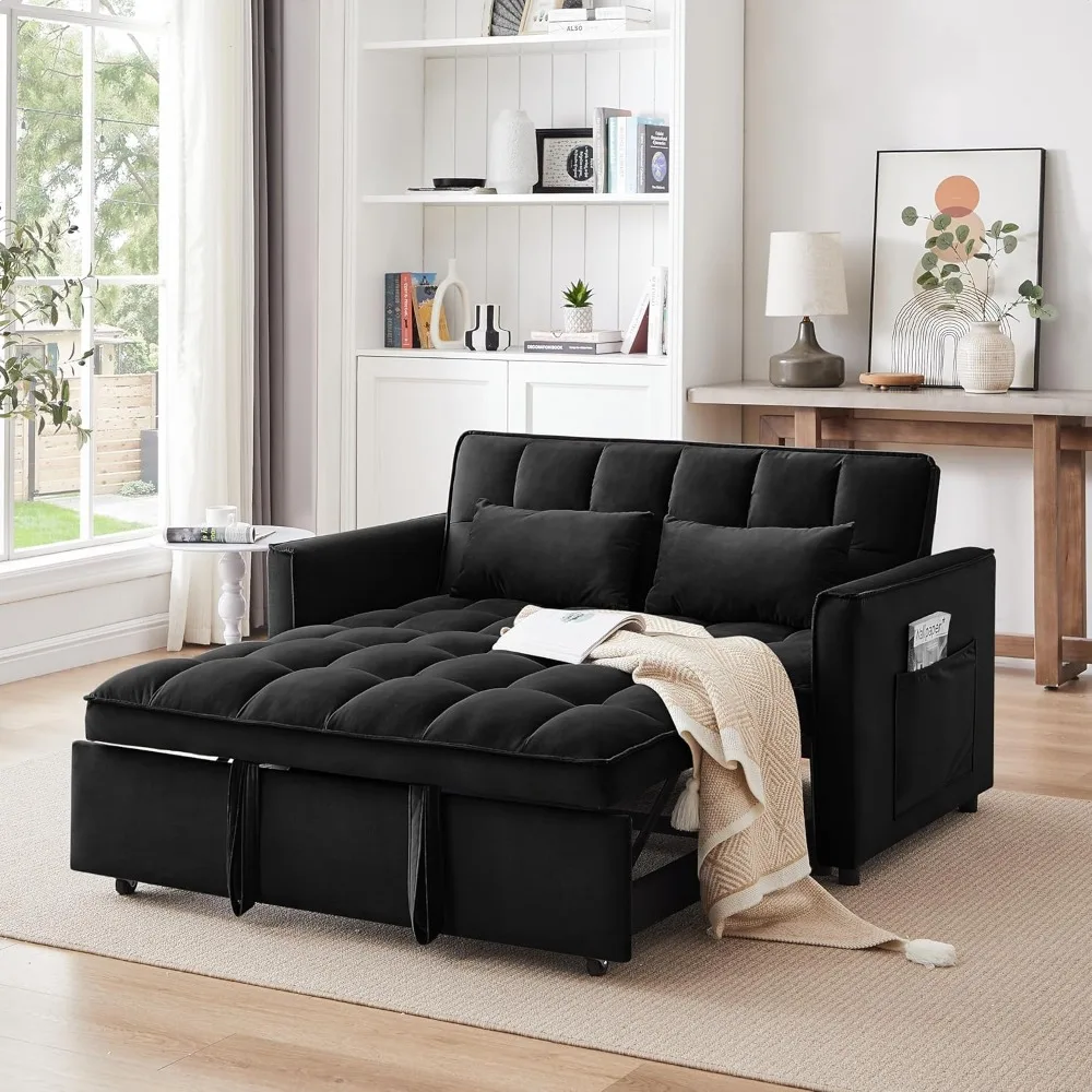 3 in 1 Convertible Sleeper Sofa Bed, 55 Pull Out Couches, Modern Loveseat Sleeper Sofa with Adjustable Reclining Backrest