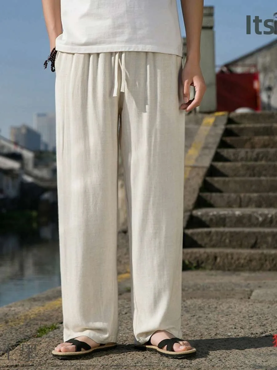 

Мужские повседневные брюки из хлопка и льна, длинные, тонкие, летние, однотонные, струящиеся, свободные, прямые, для осеннего сезона, другие повседневные модели