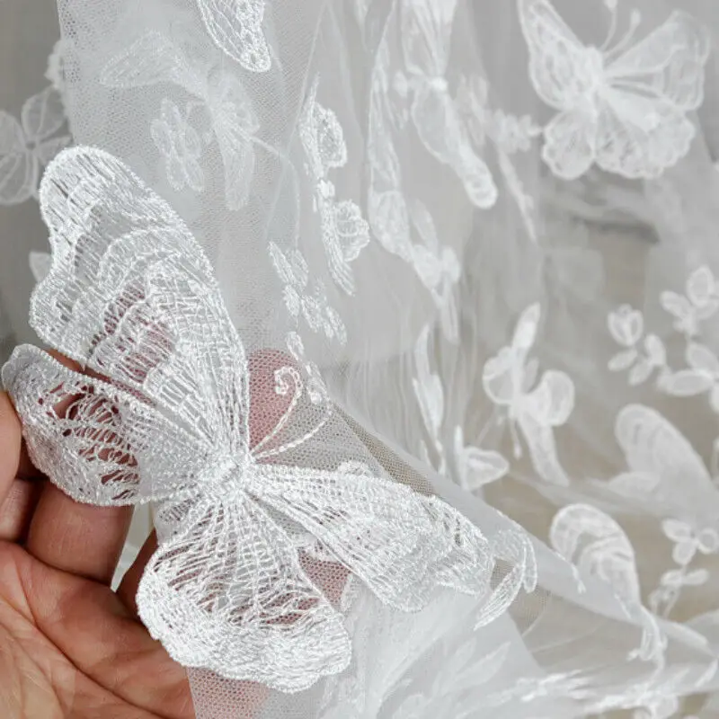 1Yard Butterfly Lace Fabric Embroidery Butterfly Lace Tulle Fabric for Dress Wedding Diy Handmade Sewing Supplies Crafts