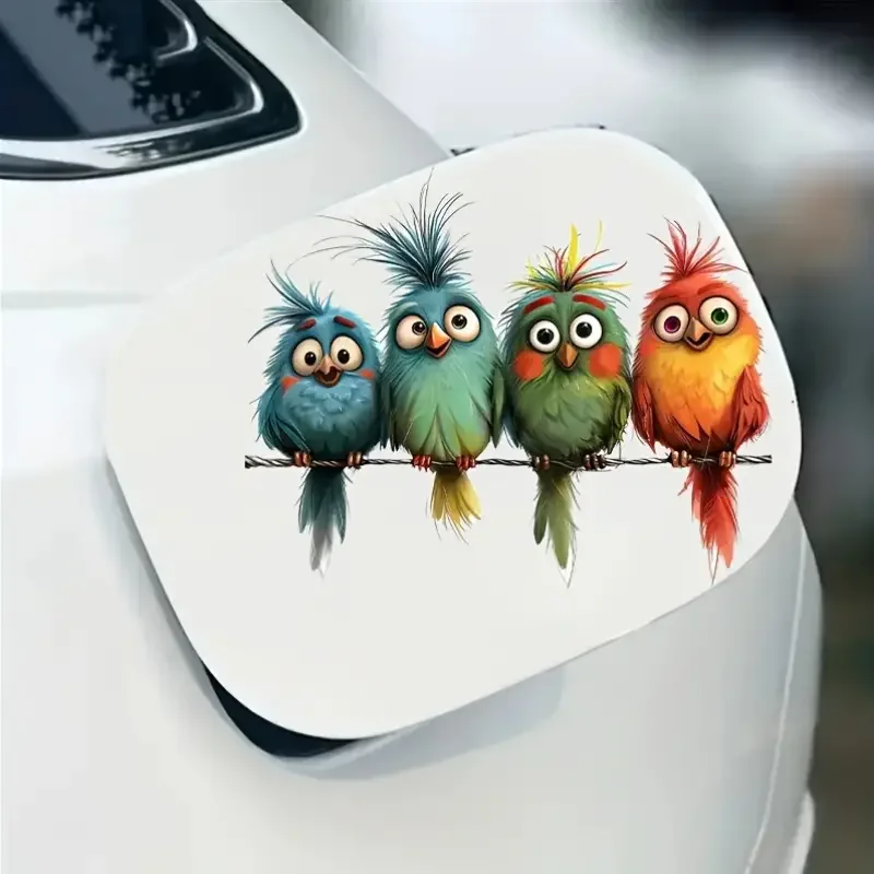 Funny Bird Vinyl Decal: Removable animal sticker for glass and metal surfaces and fuel tank caps