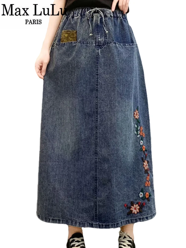 Max LuLu Design 2024 Spring Fashion Skirts Womens Loose Embroidery Floral Vintage Leisure Clothes Ladies Harajuku Sexy Clothings