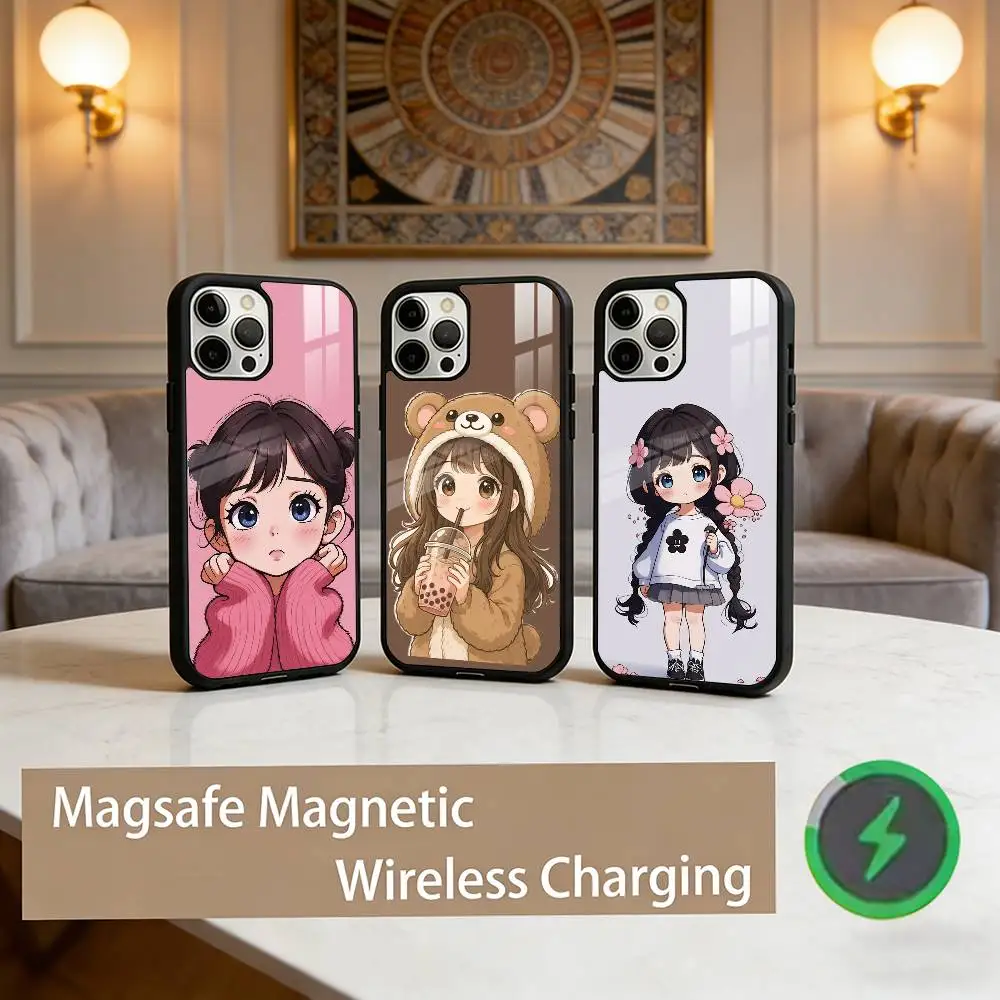 

Cartoon Girl Pattern Phone Case For iPhone17,16,15,14,13,12,11 Plus,Pro Max Magnetic For Magsafe Wireless Charging