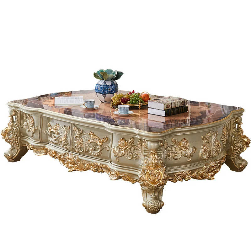 European style all solid wood TV cabinet with tree knots and flower patterns, champagne gold on the surface
