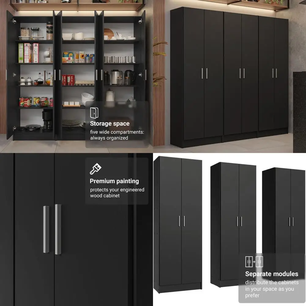 

Трехуровневый шкаф для хранения продуктов с 15 полками, деревянный кухонный органайзер объемом 71 л - черный