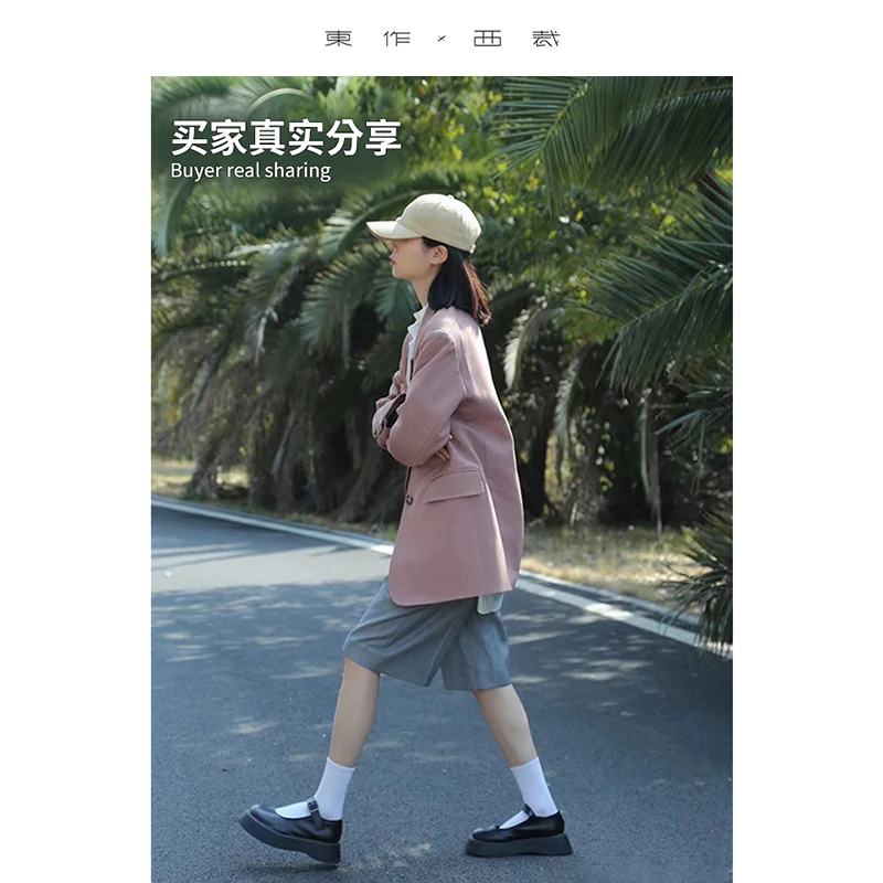 المنتج الأكثر مبيعًا في المتجر ~ سترة نسائية متوسطة الطول لربيع وخريف 2025 للنساء الصغيرات مع وسادات كتف وسترة بدلة غير رسمية