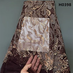 2024 African Nigeria High Quality Sequins Tulle Lace Fabric Embroidery Wedding Party Guipure Dress Beads Stone 5Yards H0398