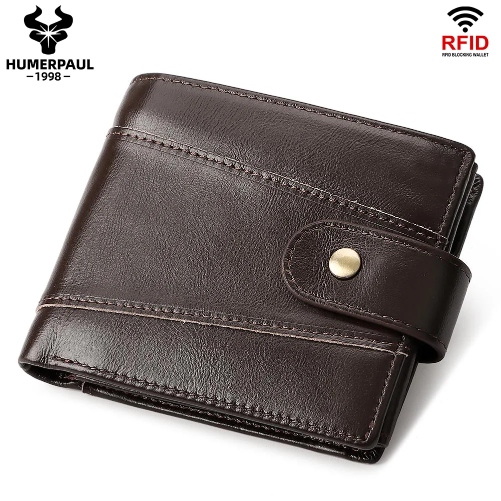 HUMERPAUL Genuine Leather RFID Vintage Wallet for Men With Coin Pocket Short RFID Slim Walet With Card Holders Man Coin Purse