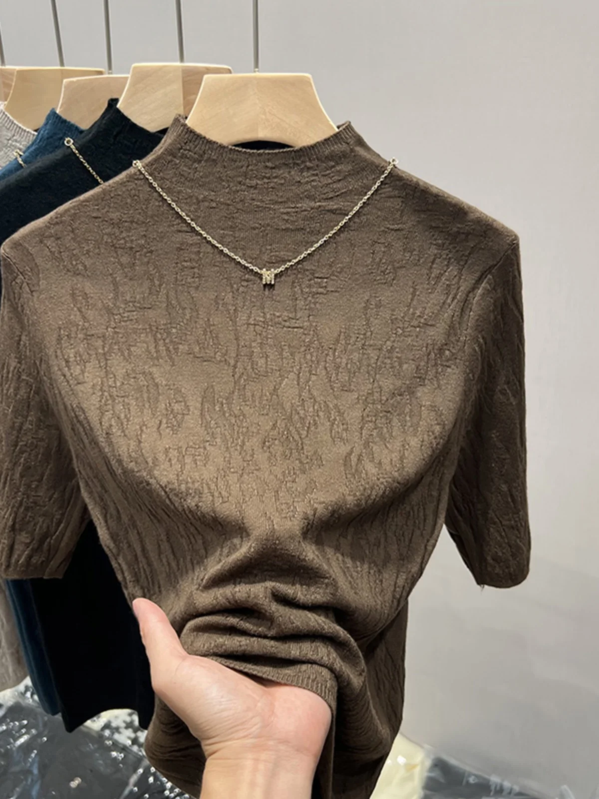 

Slimming ort Sve Knitted Top f High Collar Women's Base Layer irt Commute Sle Fce Blend Regular Sve Length