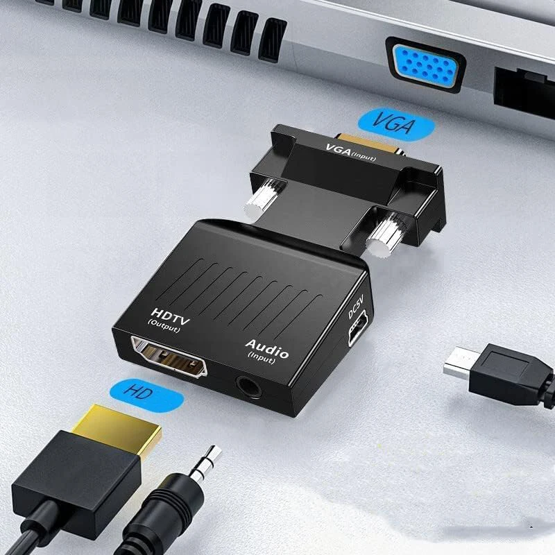 Convertitore adattatore compatibile da VGA a HDMI 1080P con cavo audio da 3,5 mm per PC portatile a proiettore HDTV Convertitore audio video
