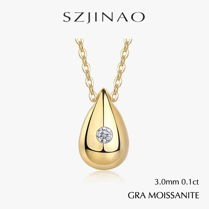 

3MM Moissanite Water Drop Shape Pendant Necklace with GRA S925 Silver Gold Plated 18K for Women Birthday Gift Fine Jewelry