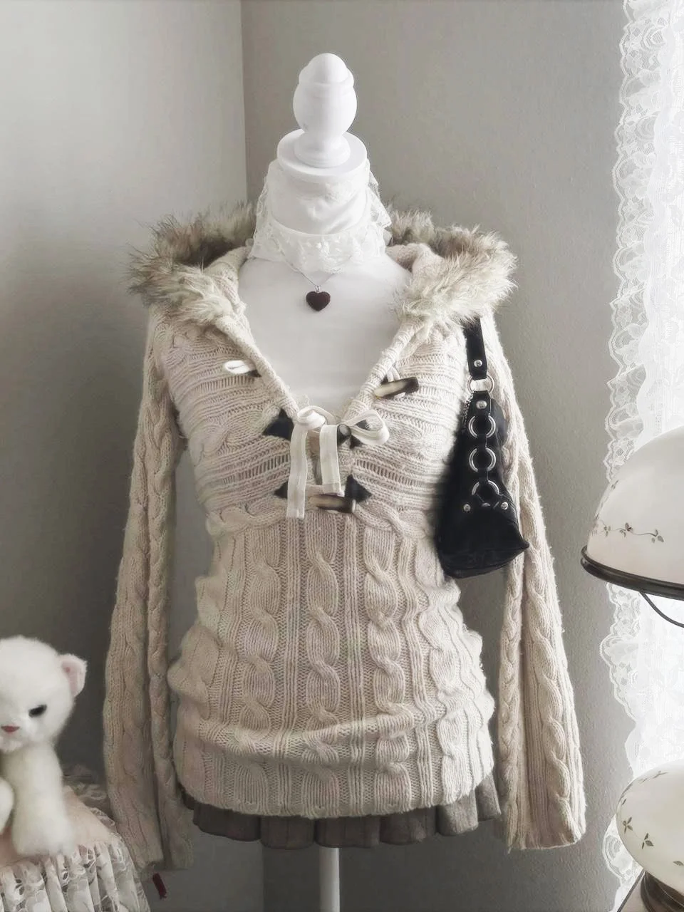 

Vintage Millennium Spicy Girl Early Taste Design Sense Waist-Cinching Hoodie Knitted Sweater Women Autumn Winter