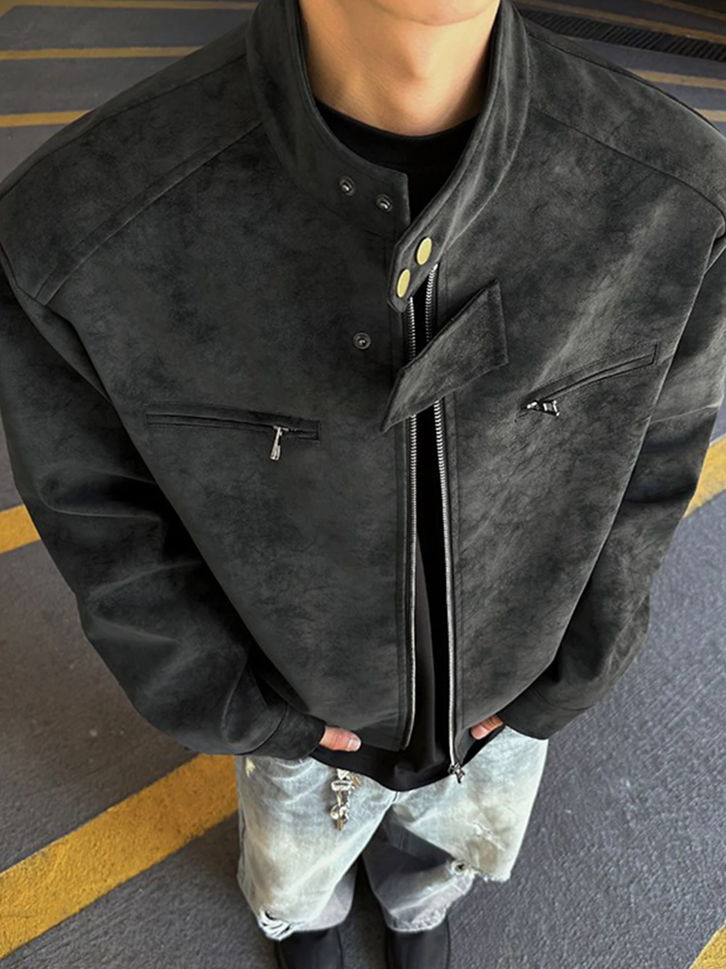 

Мужская куртка из искусственной кожи с воротником-стойкой и принтом тай-дай, свободная мотоциклетная осенняя верхняя одежда, большой размер, ветрозащитное пальто для подростков