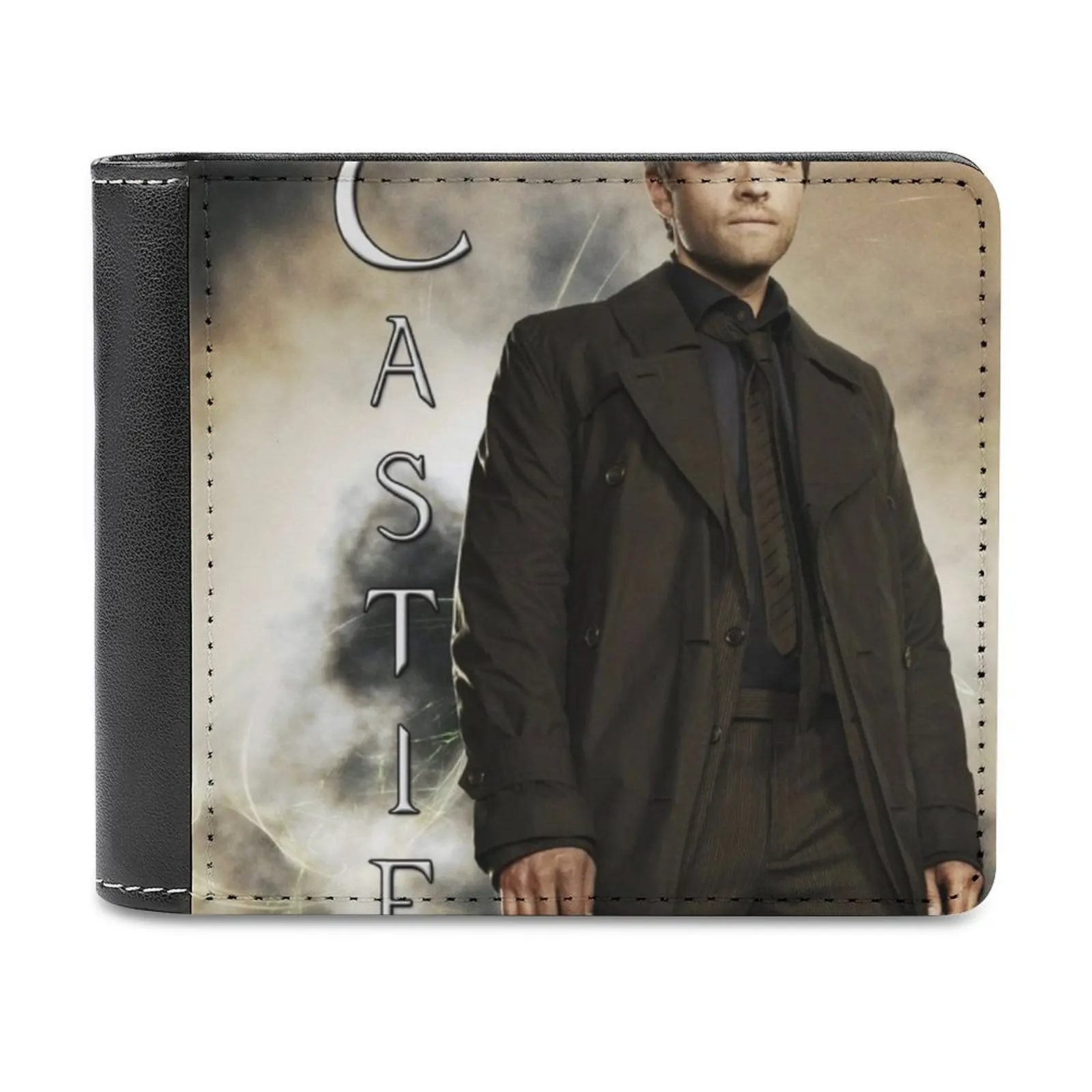 Castiel Angel Of The Lord Leather Wallet Men Classic Black Purse Credit Card Holder Fashion Men'S Wallet Supernatural Castiel