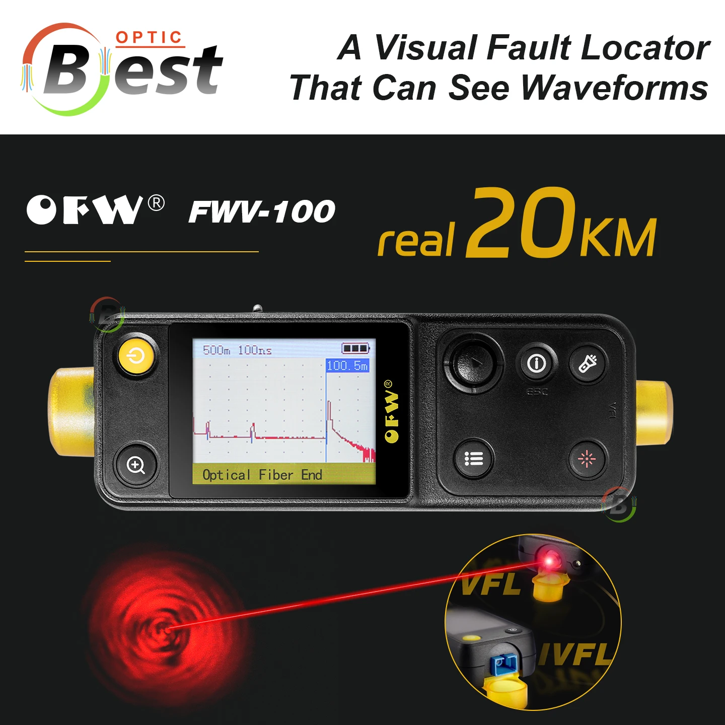 OFW FWV-10 probador en vivo Mini OTDR buscador de fallos ópticos 20KM reflectómetro óptico dominio de tiempo fibra Ranger FTTH punto de interrupción VFL 10MW