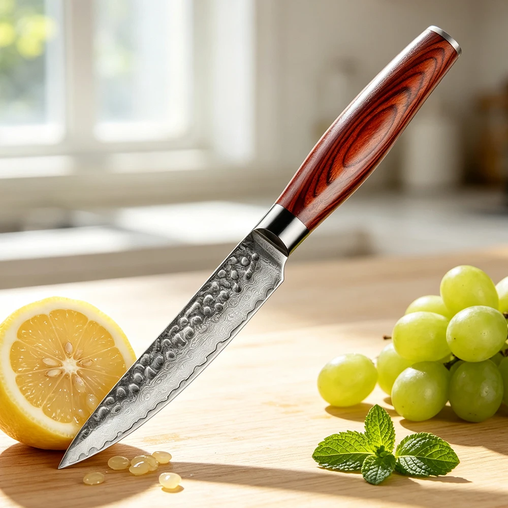 XITUO Japanese Damascus Steel Utility Knife 5 inch 67 Layer Chef's Knife for Kitchen,Fruits,Boneless Meat Sharp,Ergonomic Handle