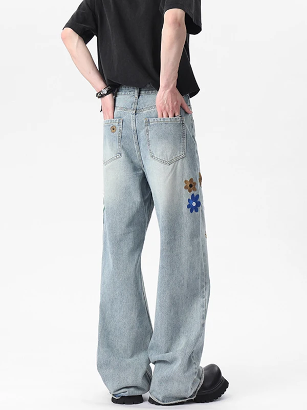 Pantalones vaqueros Retro americanos de pierna recta ajustados para hombre, pantalones acampanados de tubo recto resistentes al desgaste de mezcla de poliéster y algodón fino de verano