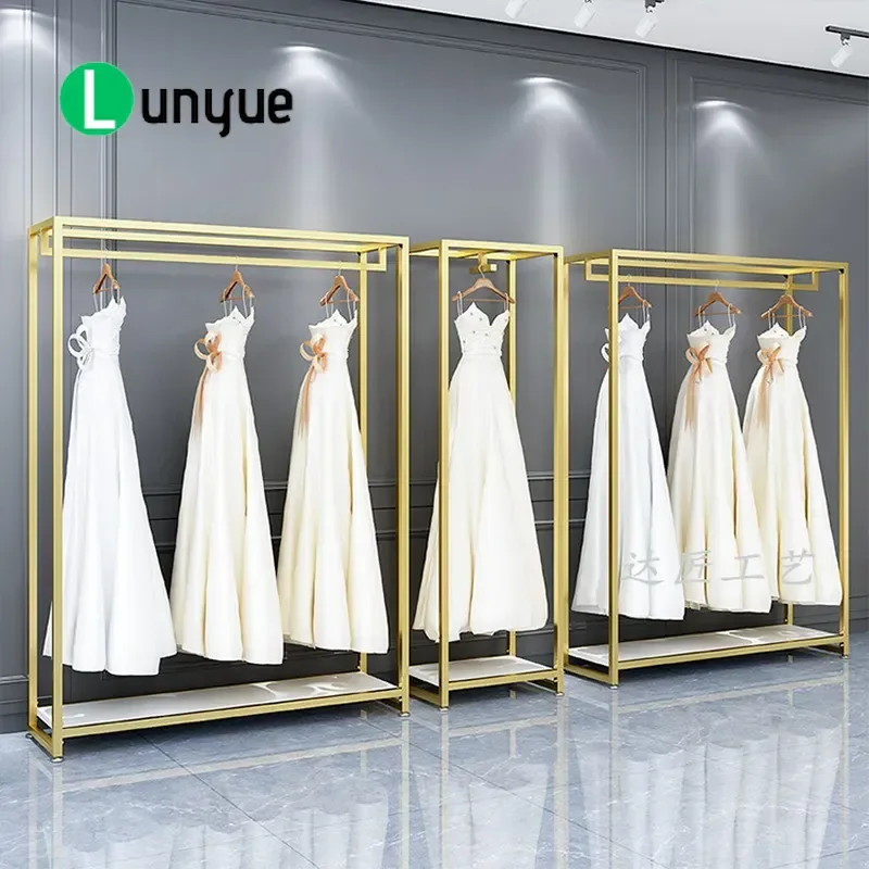 Nordic Floor to Ceiling Double Layer Clothing Rack for Wedding Dress Cheongsam Suit Long Skirt Display in Women's Store