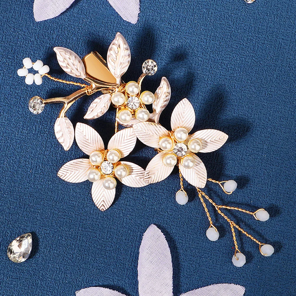 مشبك زفاف أنيق من حجر الراين واللؤلؤ إكسسوار للشعر مجوهرات شعر الزفاف خوذة على شكل زهرة من سبائك الزنك لحفلات العروس #3