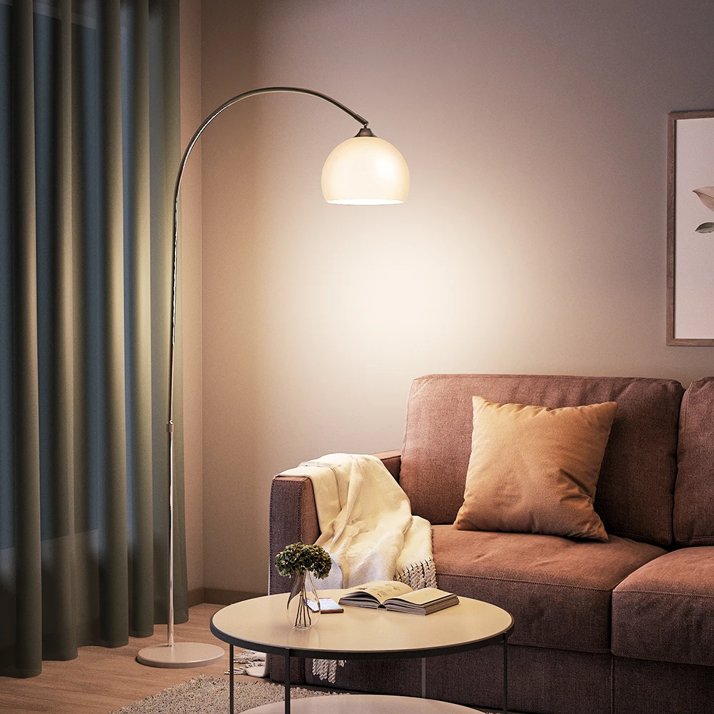 Arched Floor Lamp Tall Curved Design with Marble Base White Lampshade，145 to 220CM