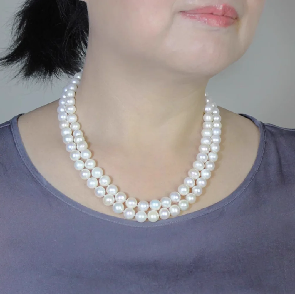 Classic - AAA7-8mm Natural Japanese Round Pearl Necklace/2 Rows -40-42cm/43-45cm/3 Rows -40-41-43cm/43-44-45cm