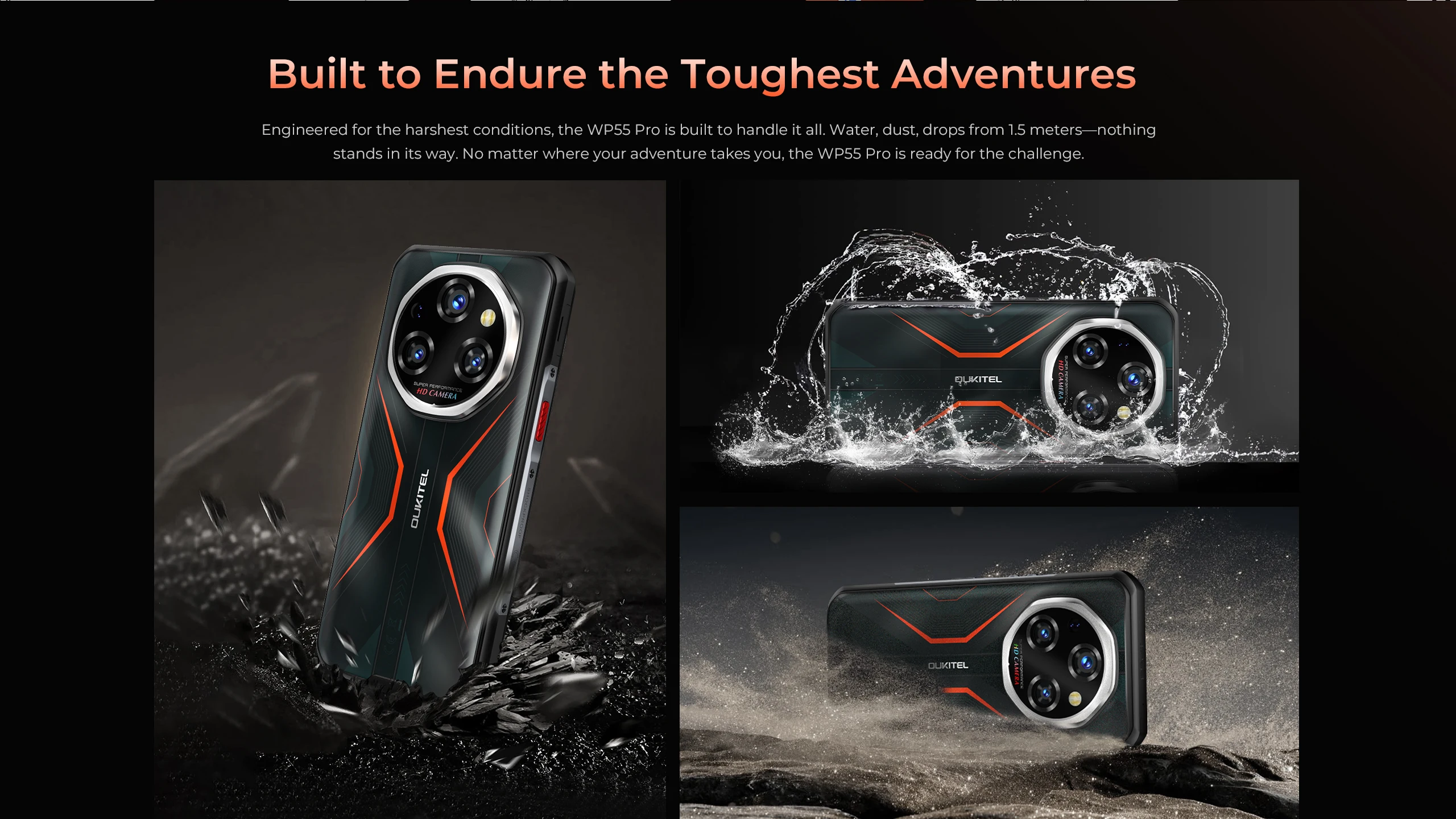 OUKITEL WP55 Pro Rugged Phone 11000mAh Battery 128dB Loudspeaker Android IP68 IP69K Waterproof 48GB RAM 512GB ROM Camping Light