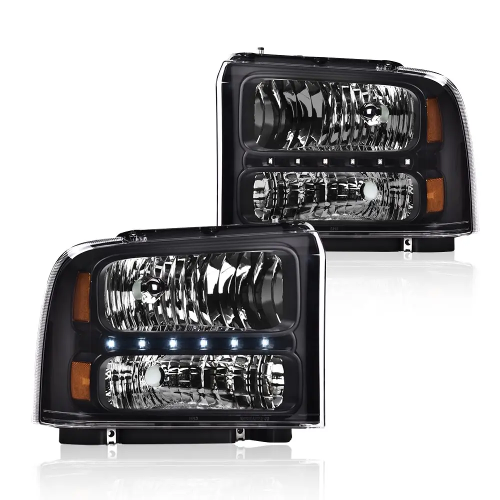 

Smoked Led Drl Headlights Compatible with Ford F250 F350 F450 F550 Super Duty 2005 2006 2007 Bumper Headlamp Clear Lens Black