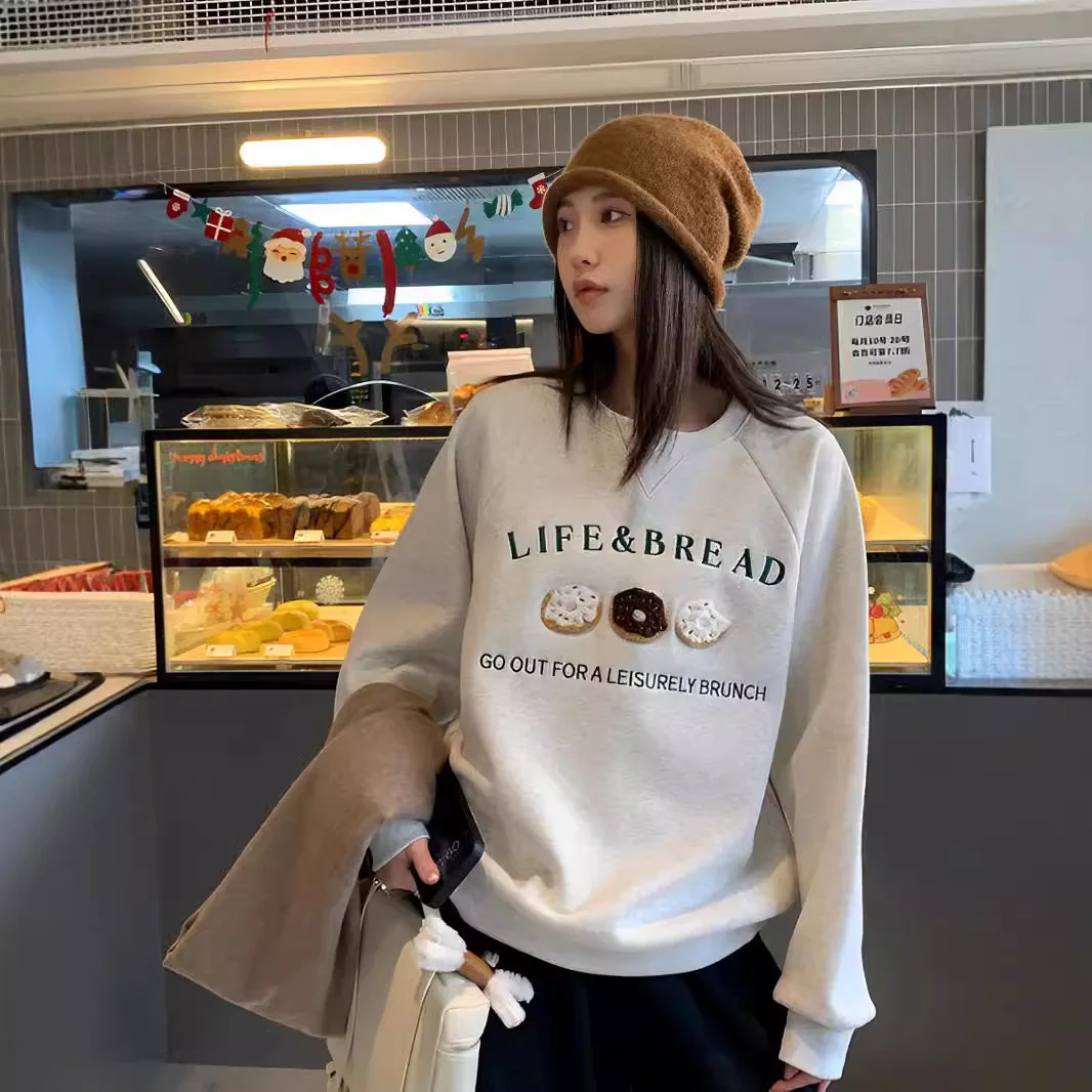 

JIAYAN 2025 Spring New Sweatshirt Korean Version Pullover Tops Biscuits Women's Embroidery Sweatshirts