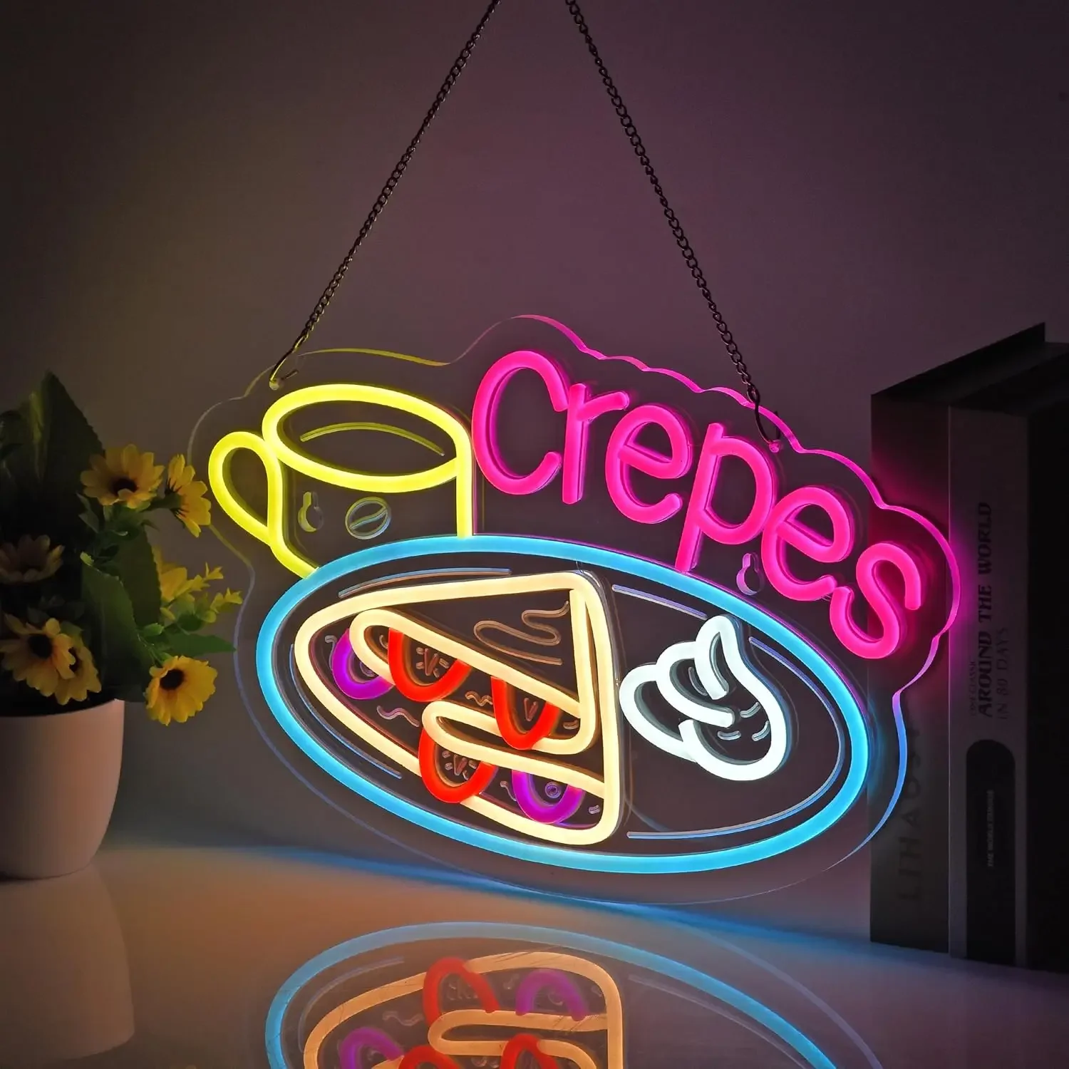 Crepes Neon Sign USB Powered LED Dimmable LED Neon Light for Business Restaurant Shop Store House Bar Cafe Party Home Decor