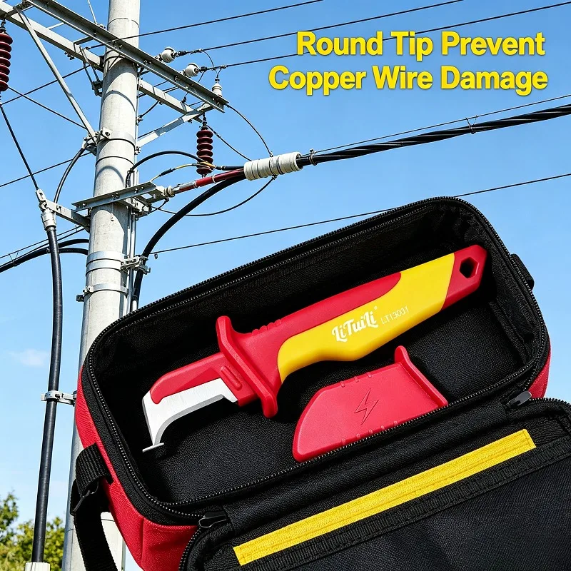 For Electrician Cable Stripping LiTuLi Insulated Hook Wire Stripping Knife Safety Non-Slip Handle With Protective Sheath