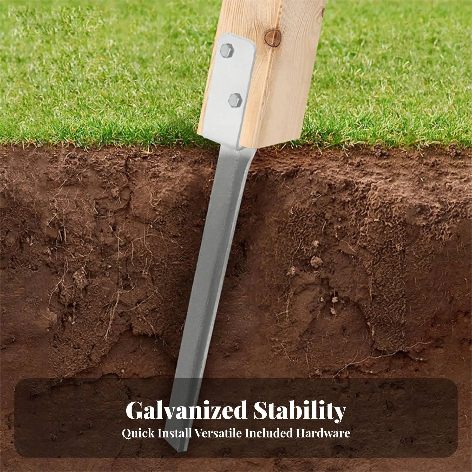 Galvanized Steel Ground Anchor No Dig Post Support with Screws for Play Tower Swing Set Wooden Pole Garden