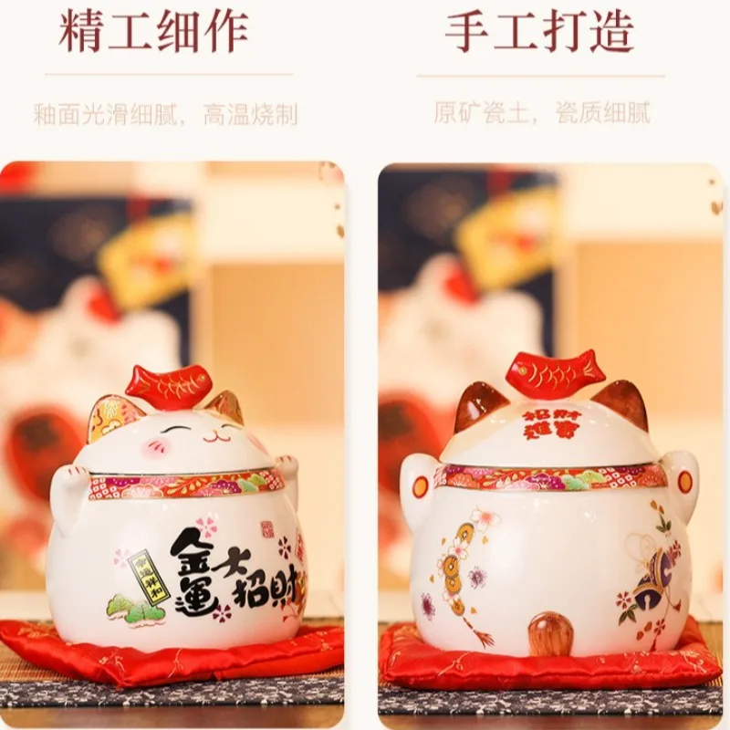 Japanese Lucky Cat Ceramic Airtight Jar Korean Cartoon Cat Storage Box Outdoor Home Portable Tea Canister Home Room Organizer 5