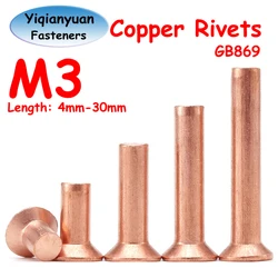 Yiqianyuan M3x4mm~30mm GB869 DIN661 Solid Copper Rivets Countersunk Head Self-plugging Rivet Flat Head Brass Rivets