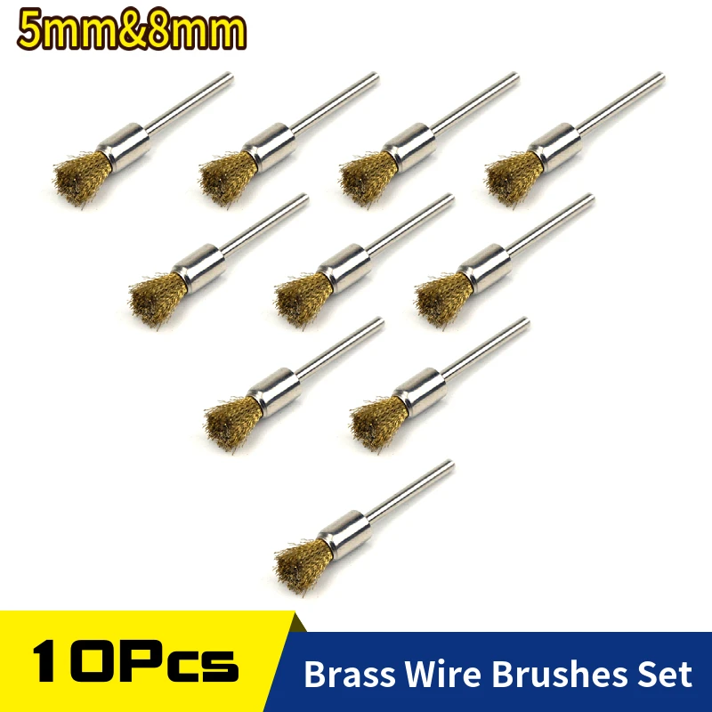 10Pcs 3Mm Schacht Messing Draad Wiel Borstel 5mm8mm Diameter Polijsten Borstel Voor Mini Boor Metaal Ontroesten Dremel rotary Gereedschap